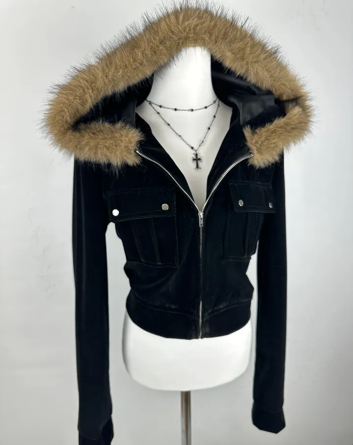 velvet fur hood  jacket- 벨벳 퍼 후드 자켓 2color (힙, 스트릿, 유니크, 크롭, y2k, 빈티지, 퍼, 집업, 후드집업) 상세 이미지 46