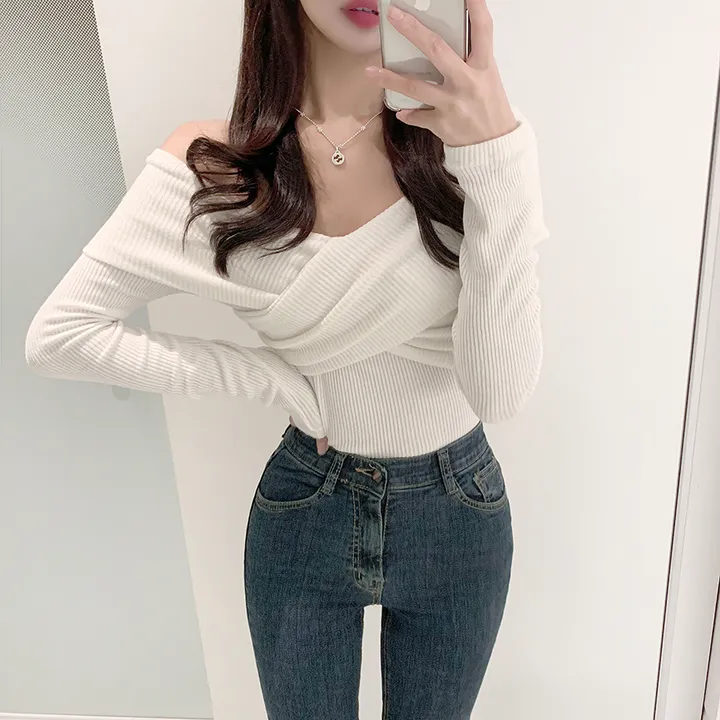 ( 당일출고!!, 핏보장!! ) 브이넥 오프숄더 골지 롱소매 기모 랩긴팔티 상세 이미지 14