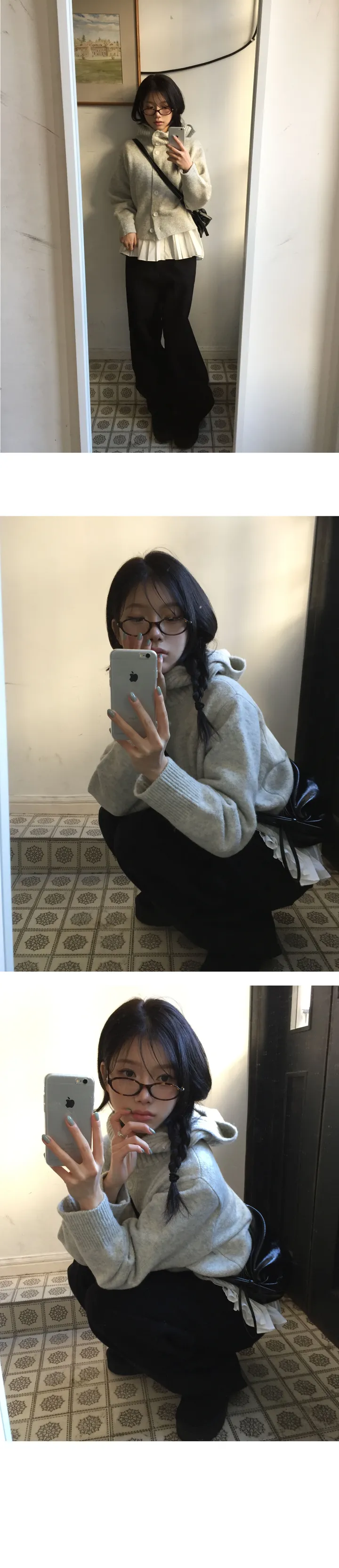 [데일리/빈티지🖤] 모루카 후드 버튼 하이넥 니트 가디건-5color 상세 이미지 14