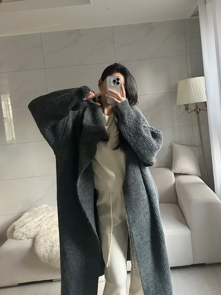 [아이당일] *도톰따숩 터틀넥 울 숄 빅카라 꽈배기 뜨개 니트 맥시롱가디건 울롱코트 울가디건(5color) 상세 이미지 18