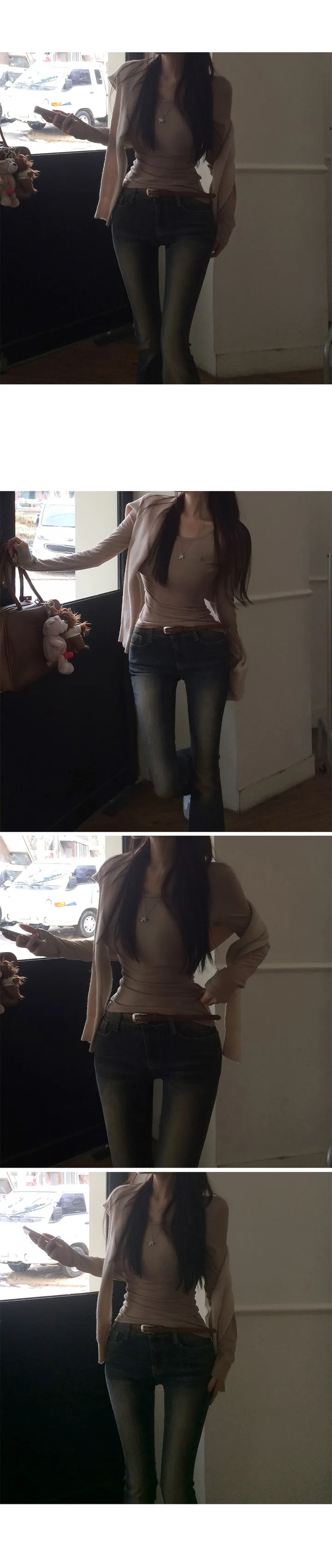 (2size)[매일입는/잘록허리!] made 레터 슬림 라운드 긴팔티 기본티 약기모 상세 이미지 10