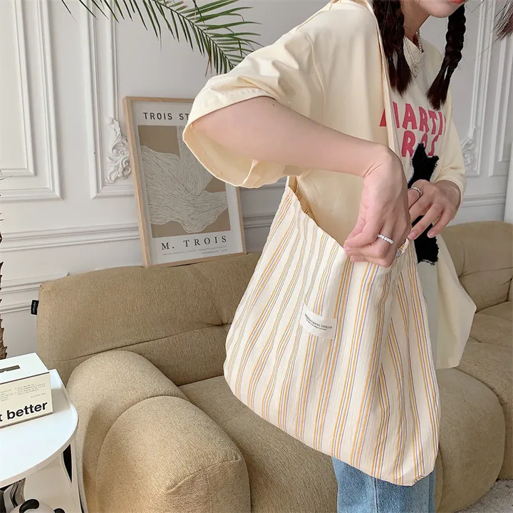 🍉당일출고 🍀가방 스트라이프🥰 에코백 여신 가벼운가방 캔버스 숄더백 여성 핸드백 장바구니 쇼퍼백 크로스백 캐주얼 빈티지 데일리백 상세 이미지 8