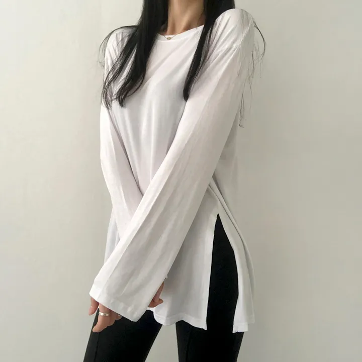 [당일출고/기본필수템!] 찰랑한느낌, Y존커버 옆트임 레이어드 티셔츠 상세 이미지 18