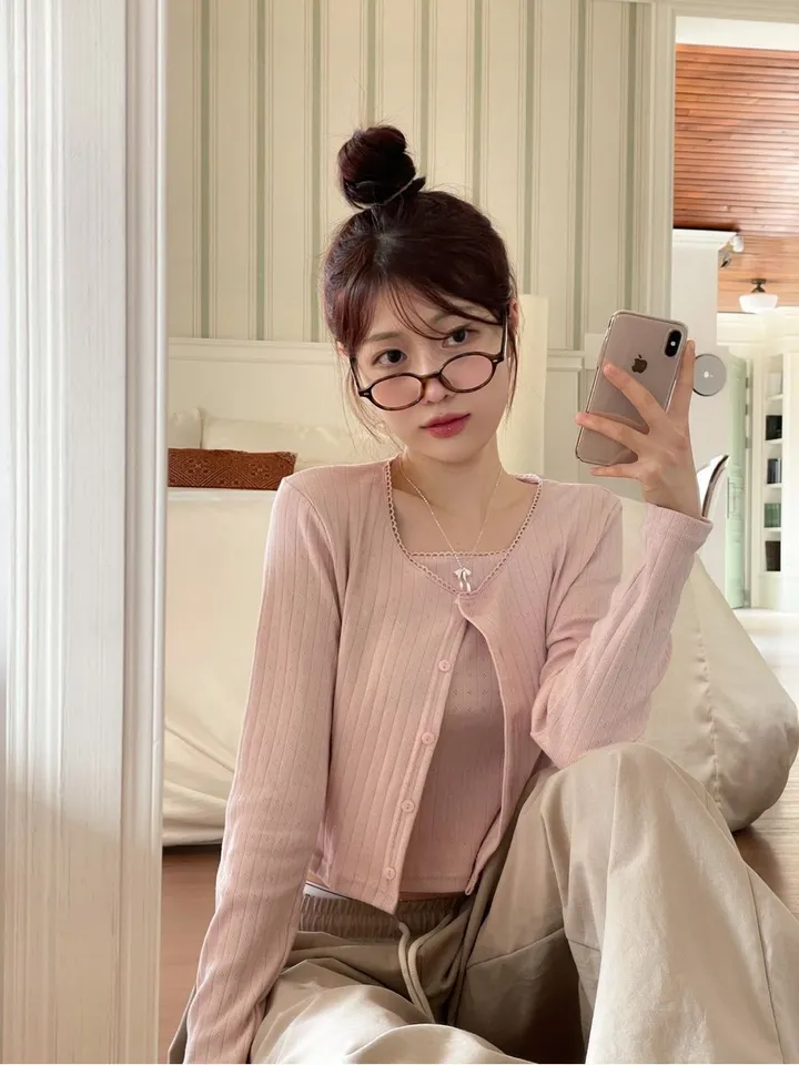 [Set가디건+나시/벚꽃룩/플라워펀칭]로젤린 플라워 펀칭 레이스 슬리브리스 나시 가디건 세트 3color 상세 이미지 19