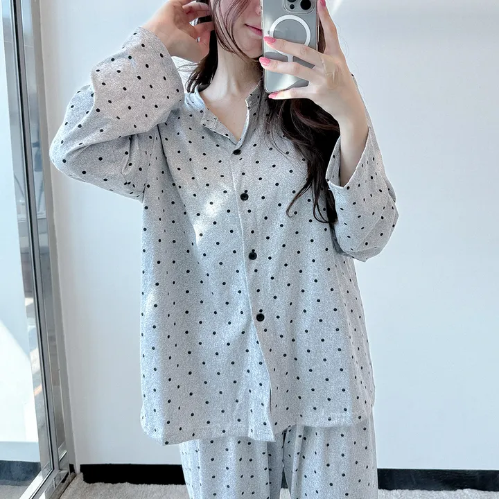 그레이 도트 땡땡이 가디건 긴팔 봄 여름 간절기 파자마 잠옷 세트 #B.Night 촬영용잠옷/공주잠옷/생일선물/유튜브 #8232 상세 이미지 9