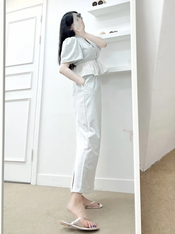 *세트가격+선주문터짐* 어깨패드O 핑키 프릴 퍼프 가디건 + 밴딩짱짱 뒷트임O 롱스커트 (2COLOR) 투피스 트레이닝세트 마실룩 장마룩 레이어드코디 휴양지룩 여행코디 상세 이미지 8