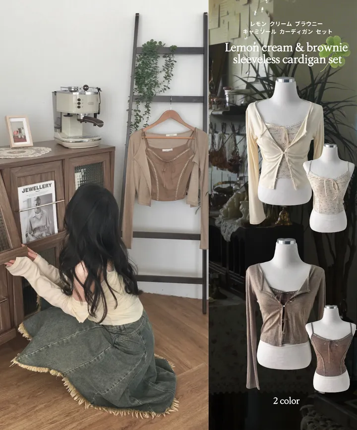 [콩단추🤎/SET 가격!] 빈티지 모리걸 레이스 리본나시 & 쫀득 여리 스판 가디건 세트 상세 이미지 3