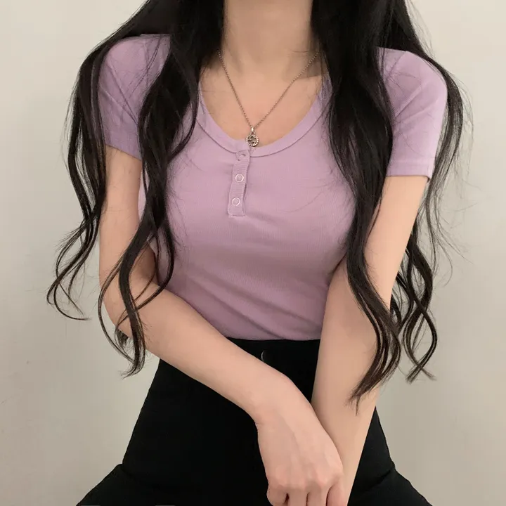 [겨드랑이노출X] 똑딱이 단추 쫀쫀 반팔티셔츠;8col 상세 이미지 23