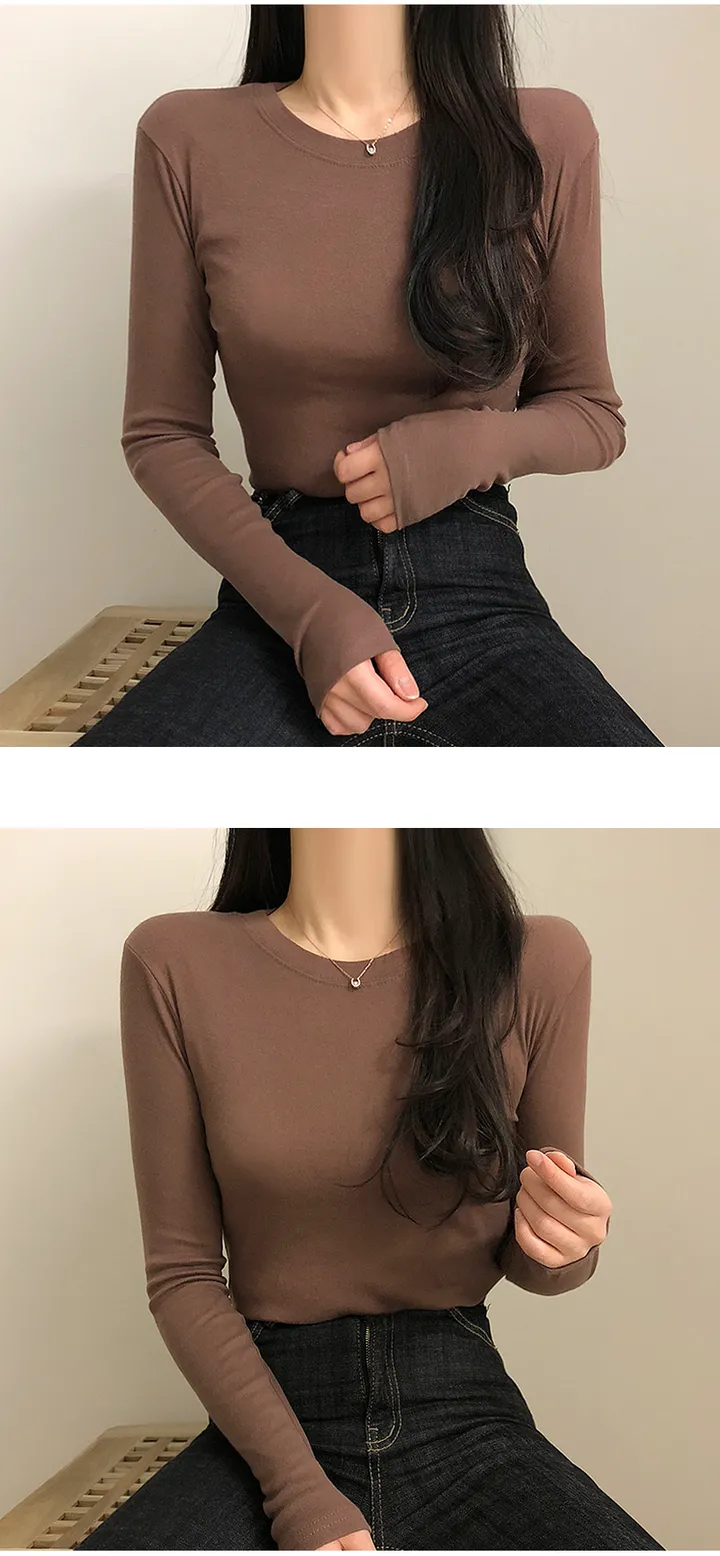 당일출고 [무조건2장드려요!!] 쫀쫀 라운드넥 긴팔 티셔츠 10color 상세 이미지 10