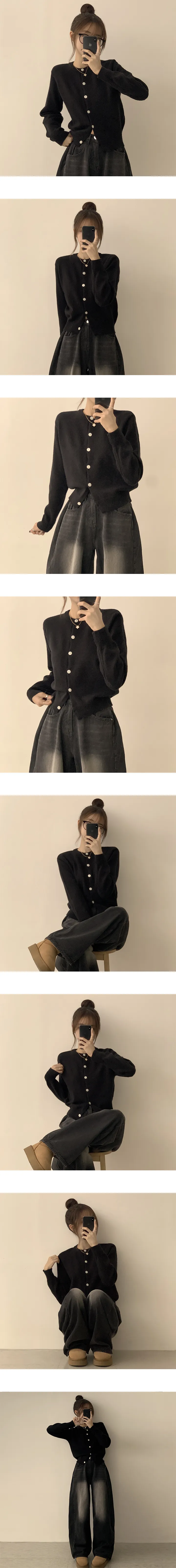 [자신있는추천/프리미엄] 메리미 라운드 겨울 긴팔 허리잘록 세미 크롭 데일리 가디건 크리스마스 연말룩 니트 인생샷 기본 아우터 8color 상세 이미지 4
