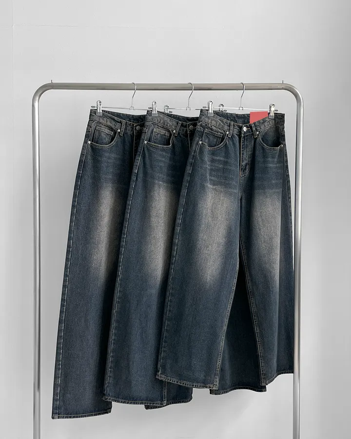 [3기장/~3XL] 스모크 워싱 와이드 정핏 일자 캐쥬얼 데일리 데님 팬츠 바지 상세 이미지 112