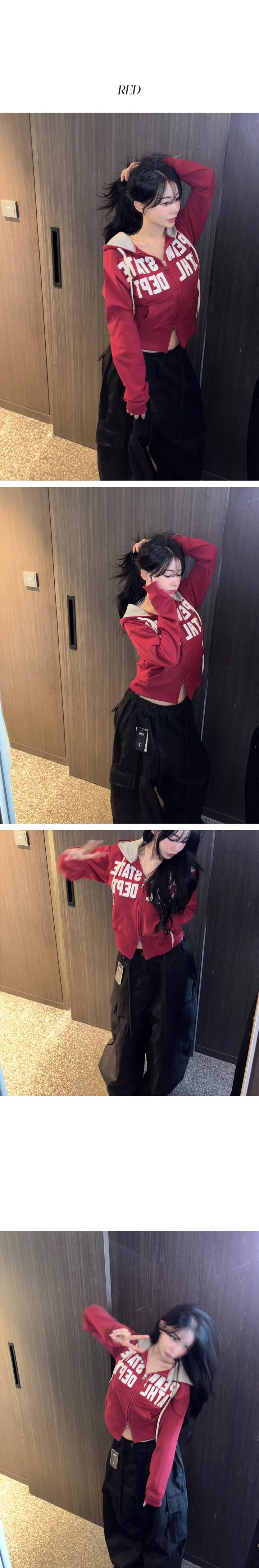 [투웨이/슬림핏] 배색 자수패치 레터링 유니크 힙 y2k 후드집업 상세 이미지 4