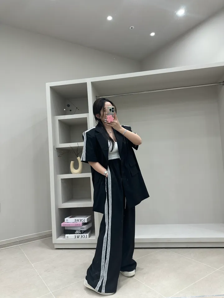 (프리미엄,핏보장,빅사이즈가능)트렌디한 자수레이스 배색 자켓팬츠세트 상세 이미지 22