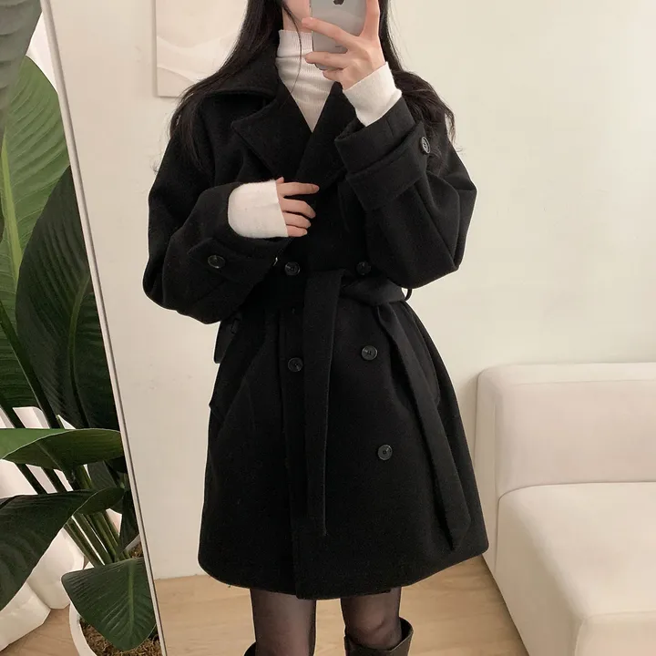 [누빔안감, 하객룩추천] 차분한무드 허리잘록 더블버튼 트렌치 하프 코트 상세 이미지 58
