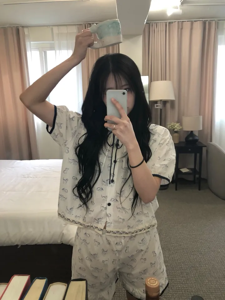 [🖤희귀템/당일출고🖤] 블랙 리본 야옹이 반팔 잠옷 세트 파자마 홈웨어 상세 이미지 5