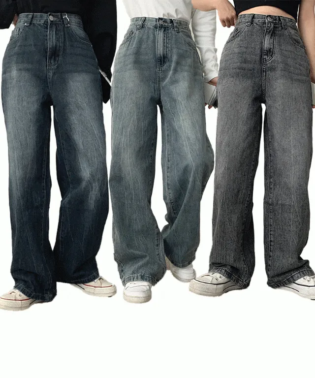 [ 숏,기본,롱ver/~2XL ] 빈티지 워싱 투웨이 와이드 팬츠