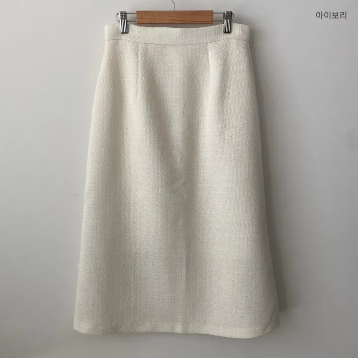 후폰 트위드 퍼프 반팔 숏 자켓 & 뒷트임 A라인 롱 스커트 셋업 ( 슬릿 플레어 하객룩 데이트룩 결혼식 투피스 세트 SET 상견례룩 ) 상세 이미지 20