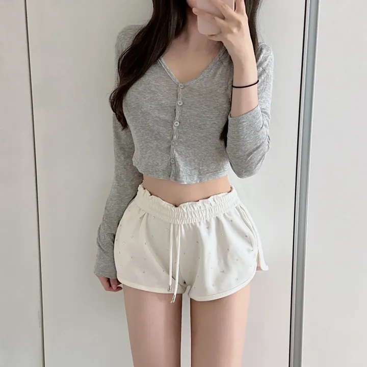얄포롬🩷*슥걸치는/군살커버* 밀크 텐셀 굴림 크롭 브이넥 버튼 가디건/ 여름상의 얇은긴팔티 여친룩 필라테스 요가 햇빛가리개 대학생 여친룩 상세 이미지 3
