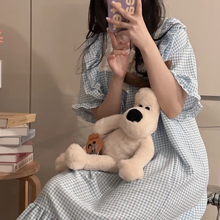 [당일출고/3컬러] 루즈핏 귀여운 스몰 체크 오버핏 반팔 원피스 파자마 잠옷_반팔ops_ver 상세 이미지 44