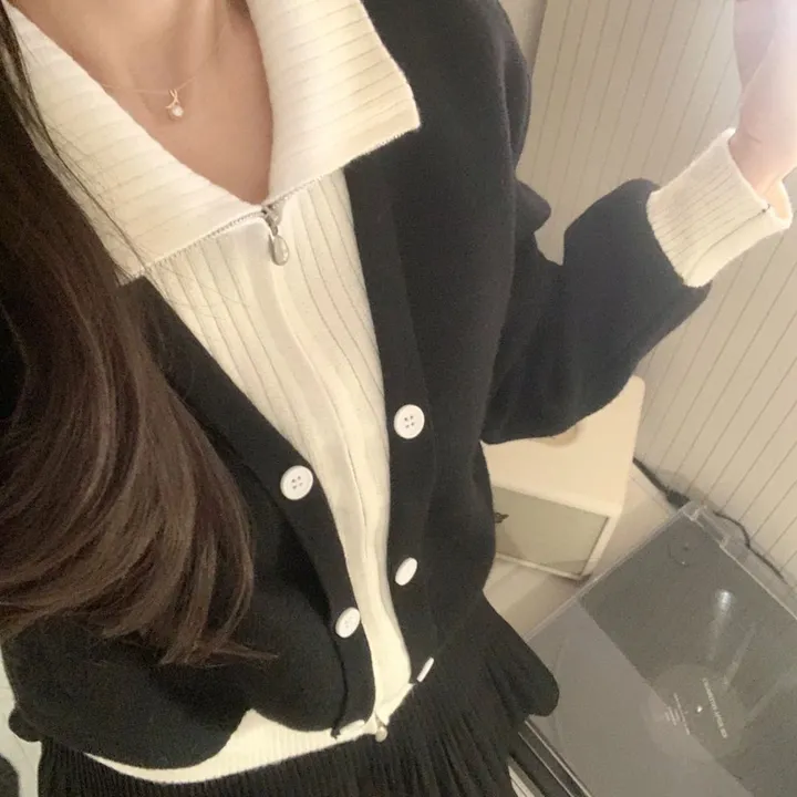 봄신상 레이어드 집업카라배색가디건 상세 이미지 6