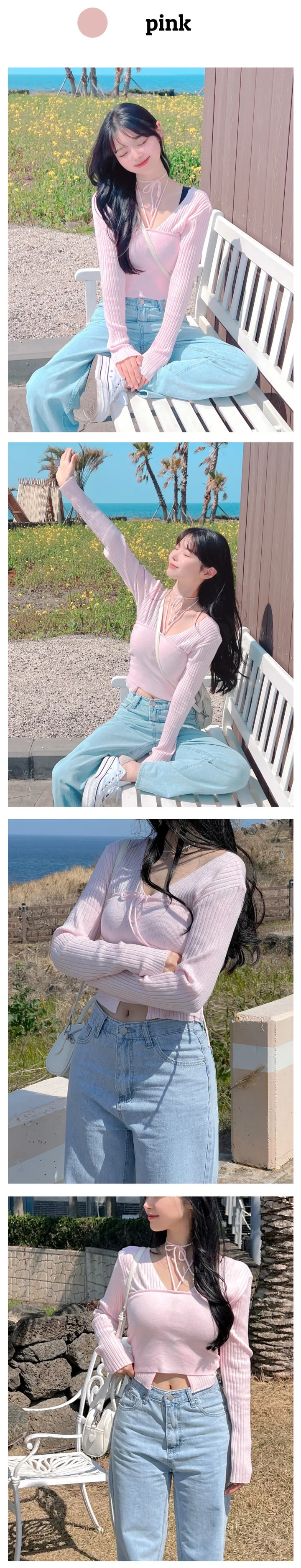 Veraリボンリブクロップドニットカーディガン | ファッション