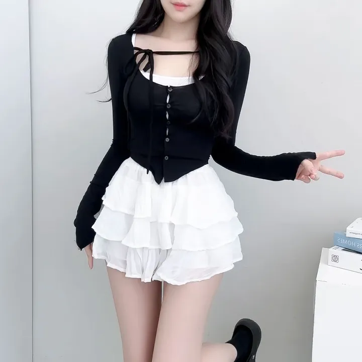 [데이트룩ღ여리핏] 수피 글램 라운드넥 끈 굴림 가디건 배색 나시 세트 4color 상세 이미지 23
