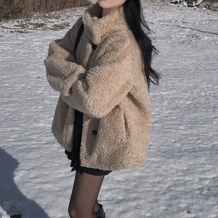 [왕아방핏🤎/주문폭주✨]후회없는 선택,푸들 양털 오버핏 하프 스웨이드 퍼자켓,코트 상세 이미지 10