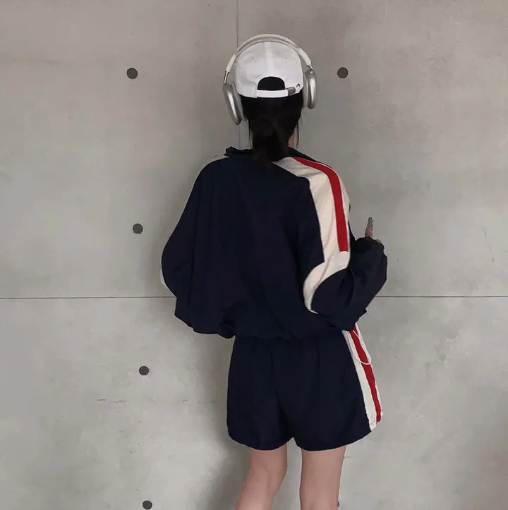 [✨2천장돌파✨]최애핏, 바스락 오버핏 바람막이 배색 집업 반바지 트레이닝 투피스 세트 상세 이미지 21