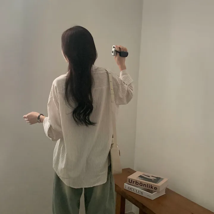 [한여름까지~/오버핏✨] 허니 스트라이프 코튼 포켓 오버핏 셔츠,남방 - 3color 상세 이미지 37