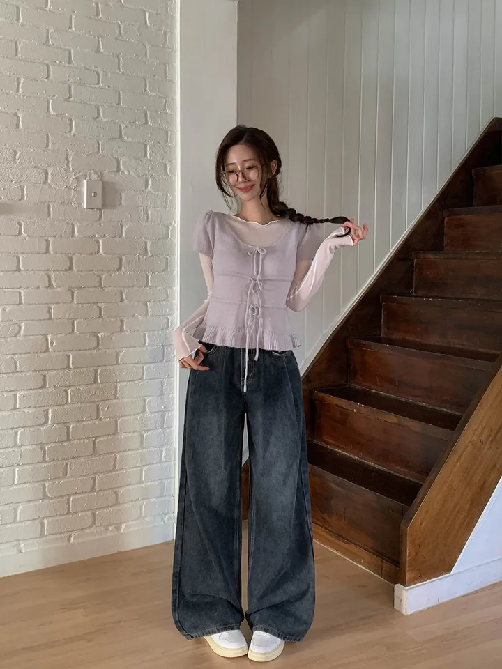 [여리색감/레이어드티] 다린 보트넥 물결 프릴 시스루 긴팔 티셔츠 4colors 상세 이미지 12