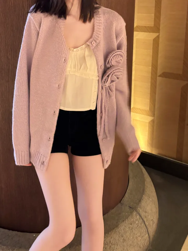 🌺제니 핀터레스트 무드 울50 꽃 코사지 루즈핏 가디건 상세 이미지 21