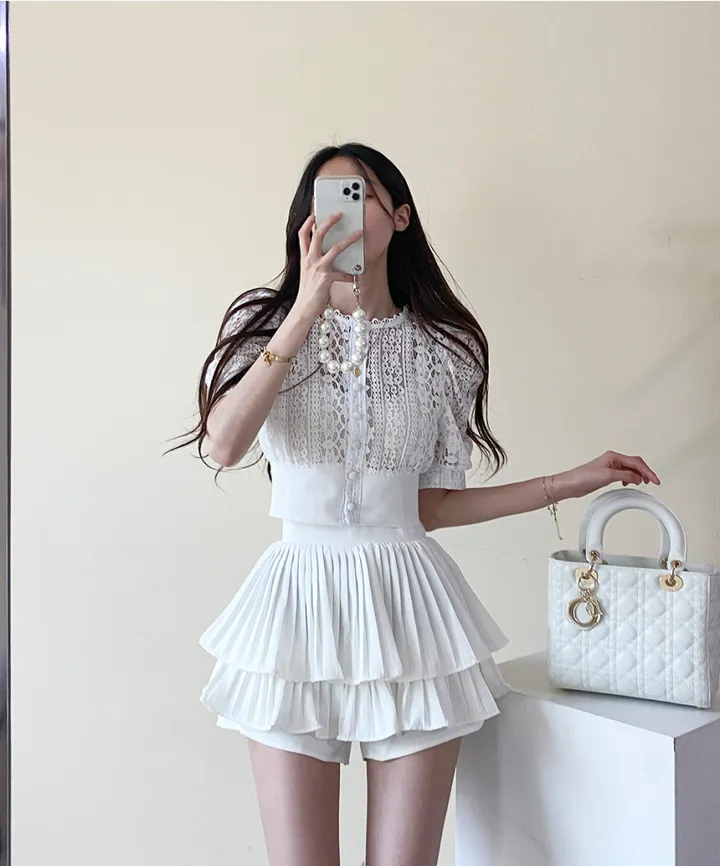 퍼프 레이스 자수 시스루 가디건 상세 이미지 3