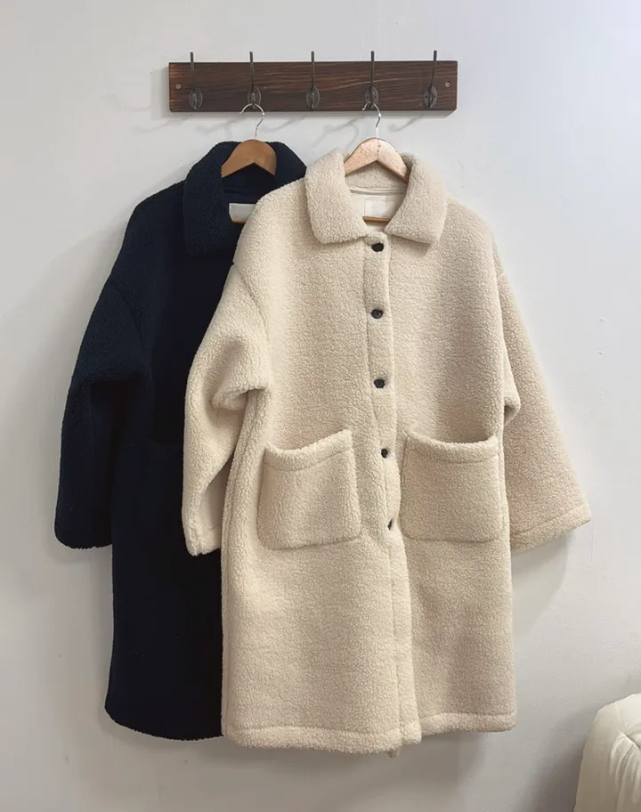 따뜻❤️뽀글이 털코트 겨울 카라 오버핏 롱코트 상세 이미지 27
