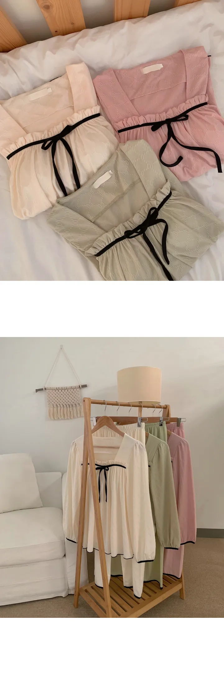 [부분당일] [릴스핫템] 로망 브라캡 긴팔 긴바지 잠옷 세트 3color 2size 상세 이미지 4