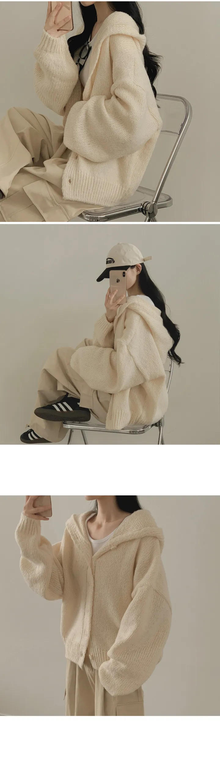 [폭닥폭닥/오버핏] 도도 파스텔 도톰 니트 후드가디건 봄신상 빅사이즈 루즈핏 상세 이미지 4