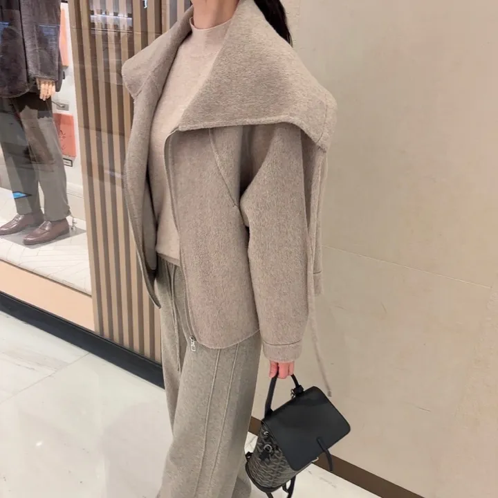 숄카라 양모 울 루즈핏 핸드메이드 숏 코트 상세 이미지 1