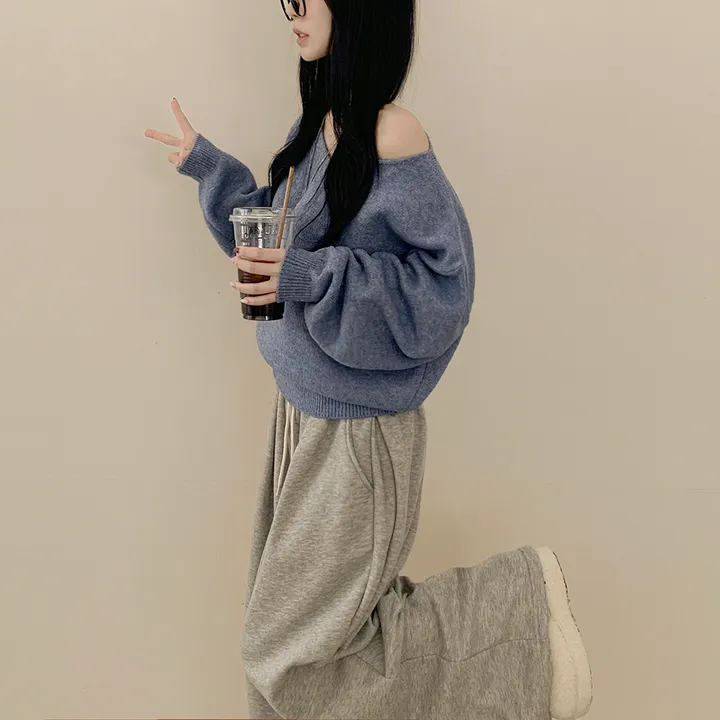 [청순힙✨폭닥] 흐르는 여리핏, 보트 브이넥 오버핏 원오프숄더 아방핏 긴팔니트 빅사이즈 상세 이미지 10