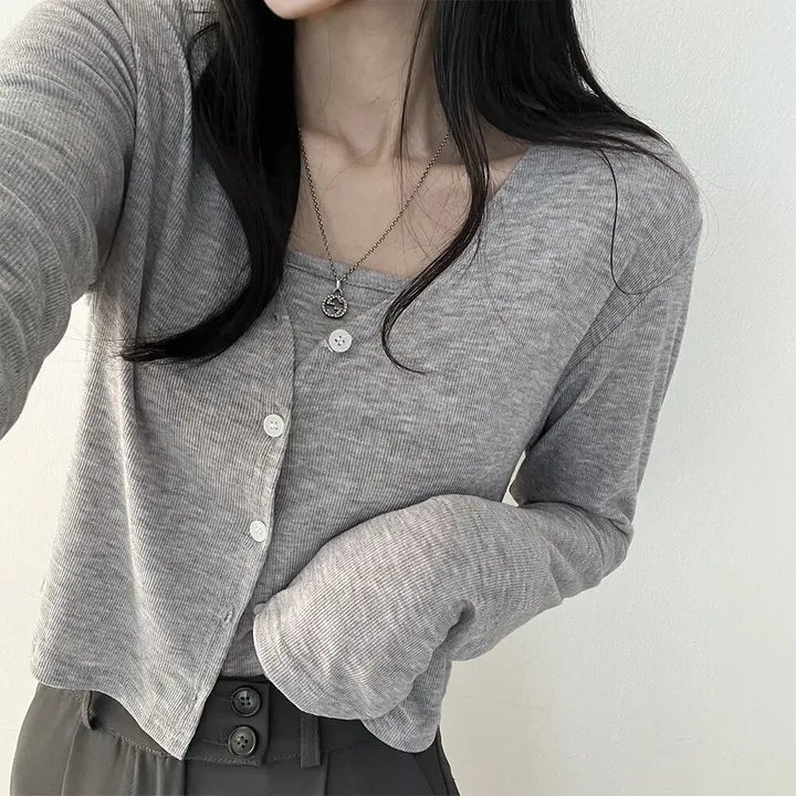[set] 손등을 덮는 여리함 나시가디건 상세 이미지 3