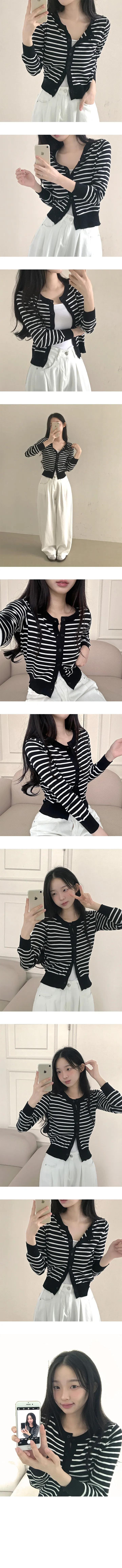*묶음할인[간절기템/허리잘록] 단가라 라운드넥 긴팔가디건 상세 이미지 6