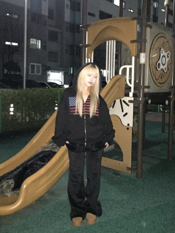 (기모ver) American flags cropped hooded zip-up [2color] 상세 이미지 20