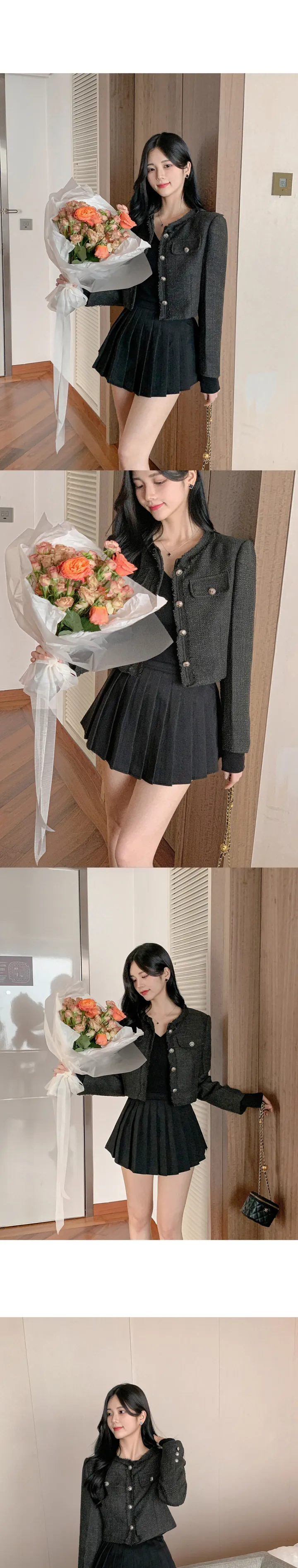 [갓성비❤️/화사한 봄 자켓으로 제격!] 매니아 노카라 컷팅 디테일 버튼 포켓 세미크롭 봄 트위드 자켓 상세 이미지 34