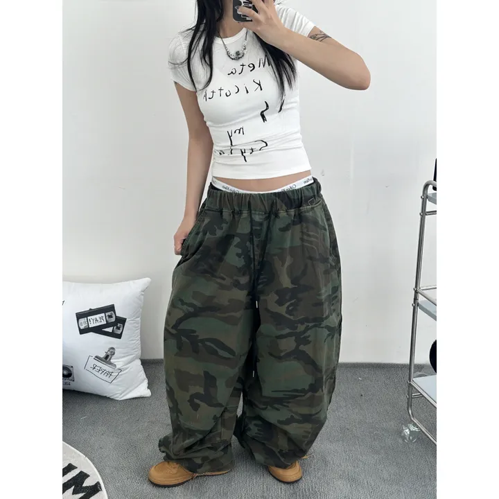 [UNISEX/소장추천!]밀리터리 카모 카펜더 스트랩 포인트 핀턱 와이드 벌룬 팬츠(2color/3-5일 여유주문) 상세 이미지 8