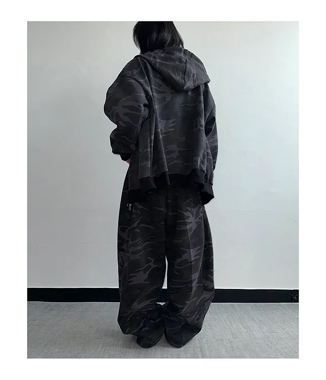 (Unisex) 사비 카모 절개 후드 집업 투웨이 집업 밀리터리 이중지 합포 트레이닝 상의 상세 이미지 11