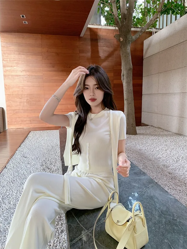 [최저가 보장] 니트 가디건 케이프 숄 앞단추 반팔 팬츠 쓰리피스 세트 (2color) 아이보리 베이지 상세 이미지 21