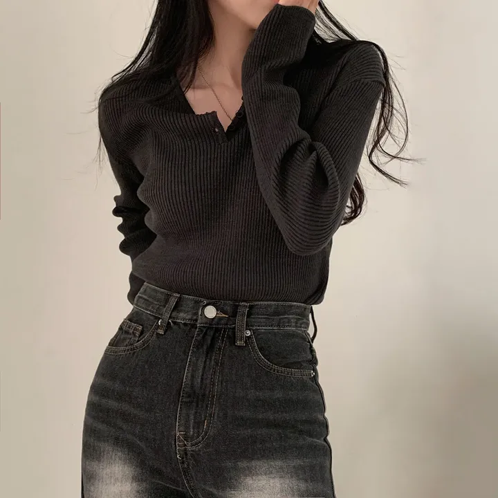 [4계절필수 디자인/연그레이 당일출고✨] 자체제작 #크치Made 젤리 버튼 트임 브이넥 골지 겨울 니트 긴팔티셔츠 - nt 상세 이미지 120