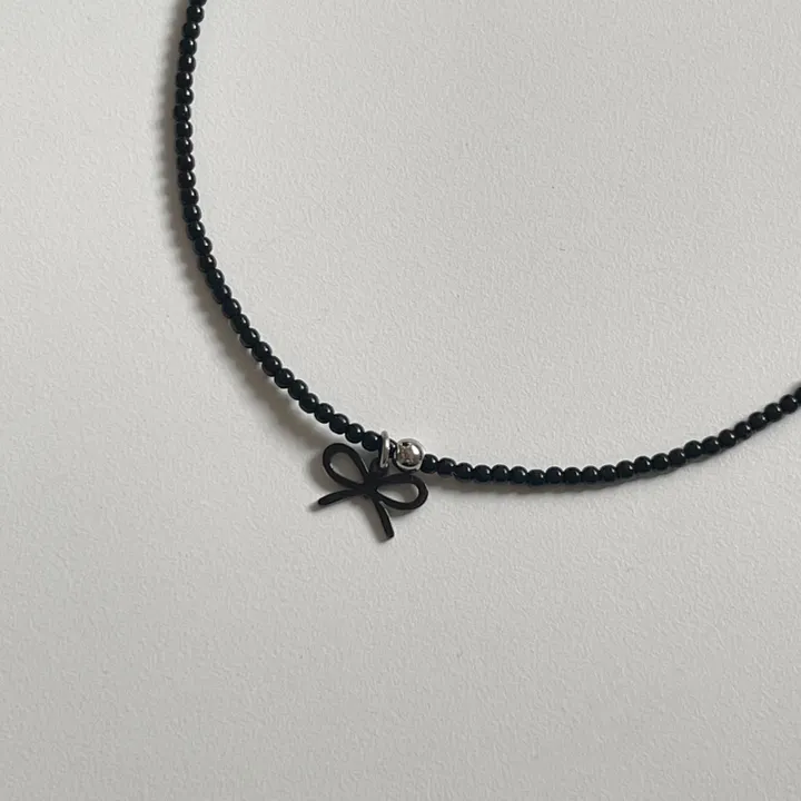 [고퀄!코디추천🖤]비즈 리본 블랙 목걸이 상세 이미지 29