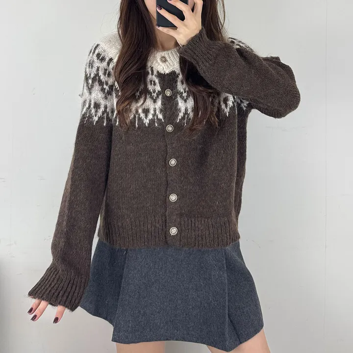 [당일발송] 3Color 앙고라 다이아 노르딕 니트 긴팔 가디건*1363 상세 이미지 13