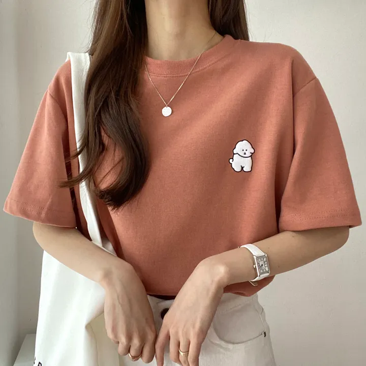 [묶음 할인/꾸안꾸] 귀여운 흰둥이 패치 반팔티 5color 상세 이미지 16