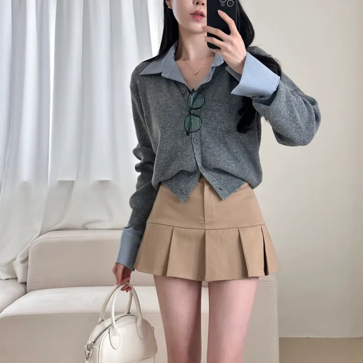 [허리잘록~/벚꽃룩!] 데일리 무지 브이넥 크롭 긴팔 니트 가디건 - 5color 상세 이미지 17