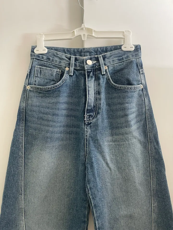 [개말라핏✨/~3XL/최저가] 사선 와이드 데님 일자청바지 하이웨스트 데님 체형커버 청바지-2col 상세 이미지 21